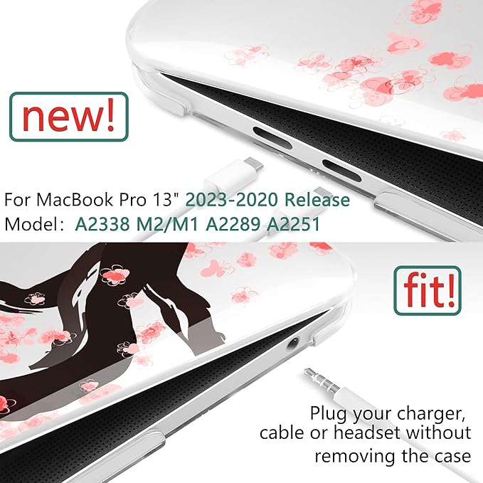 TWOLSKOO Compatible with MacBook Pro 13 inch Case 2023-2016 A2338 M2/M1 A2251 A2289 A2159 A1989 A1706, Plastic Hard Shell Cover & Keyboard Skin & Screen Protector, Cherry Blossoms