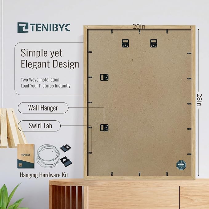 20x28 Picture Frame 3 Pack - Natural Oak Woodgrain, Vertical or Horizontal Wall Hanging for Photos, Posters, Artworks & Puzzle