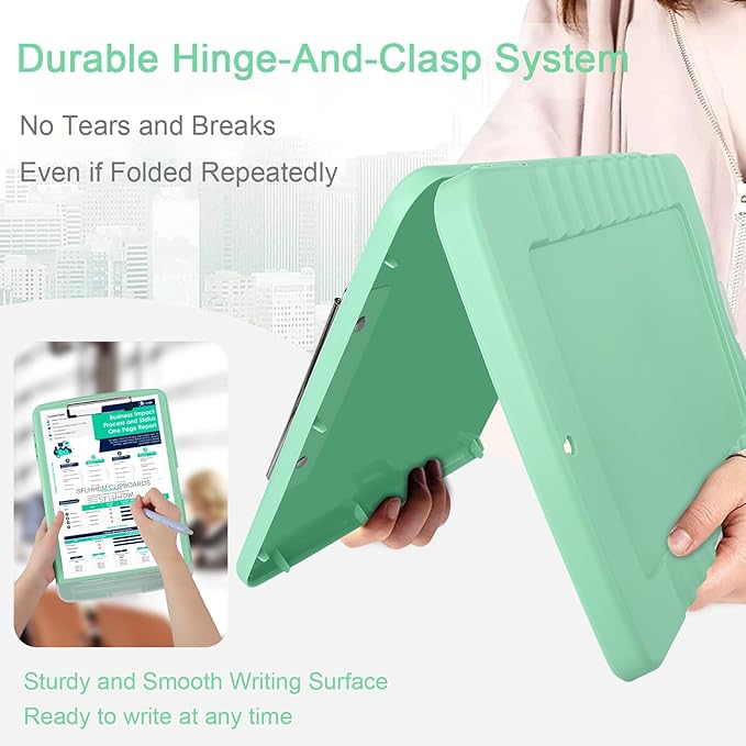 Clipboard with Storage,Storage Clipboard with Pen Holder, A4 Binder Clip Boards 8.5x11 with Low Profile Clip,Side Opening Nursing Clipboards, Clipboards Folder for Office Supplies-Grassy Green