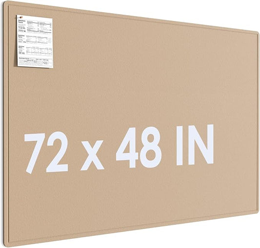 MaxGear Extra Large Bulletin Board 72" x 48", Foldable Felt Board Vision Board Supplies, Cork Board for Office, Home, School, Small Pin Boards for Walls Decorative Display Board Beige Brown