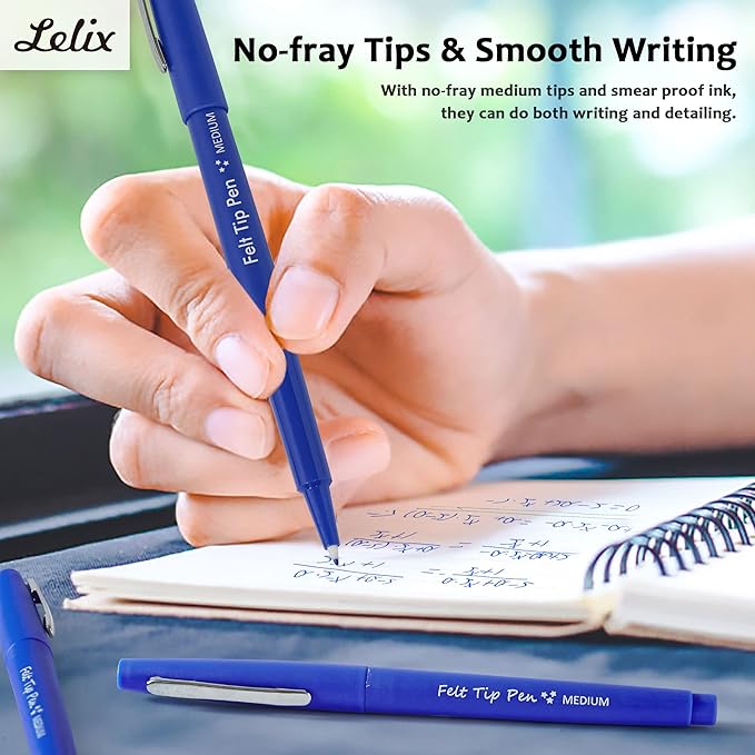 Lelix Felt Tip Pens, 30 Blue Pack, 0.7mm Medium Point, Felt Tip Markers Pens for Journaling, Writing, Note Taking, Planner, Perfect for School Office and Art Supplies
