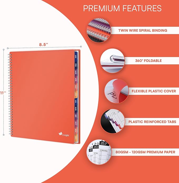 Ensight 2026 Appointment Book and Planner 8.5" x 11" Large Hourly Weekly Daily Schedule Book with Tabs, 15 Minute Time Slots, Peach Calendar Organizer Jan 2026–Dec 2026 Appointment Planner - Peach