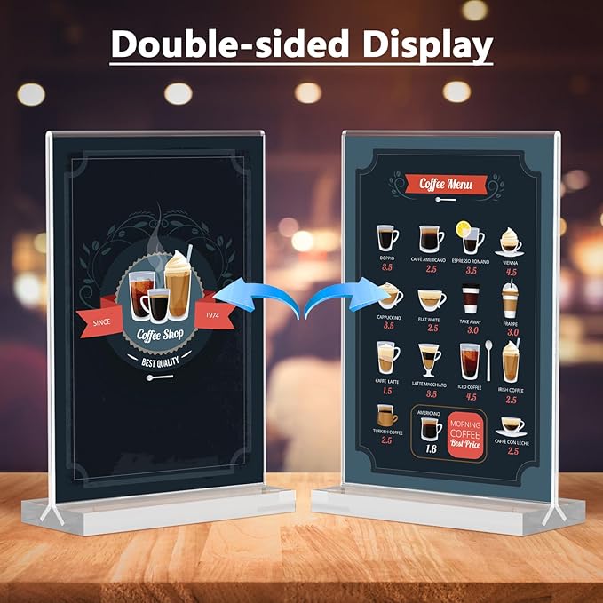 MaxGear 5x7 Acrylic Sign Holder 12 Pack, Double Sided Display Stand, Clear Paper Holder Picture Frame, Plastic Menu Stand Photo Frame for Stores, Restaurants, Hotels, Office