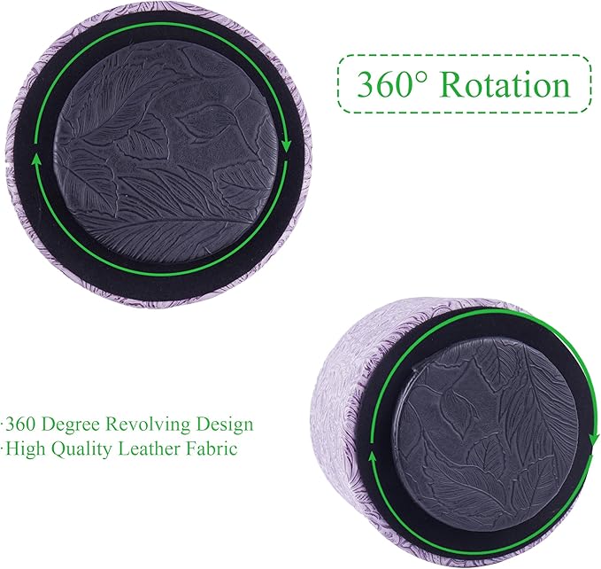 lizimandu Round Leather Art Supply Organizer,Remote Control Holder,360 Degree Spinning,Multi-Functional Pencil Holder,4 Compartments Desktop Stationary Organizer(1-Carved Puple)