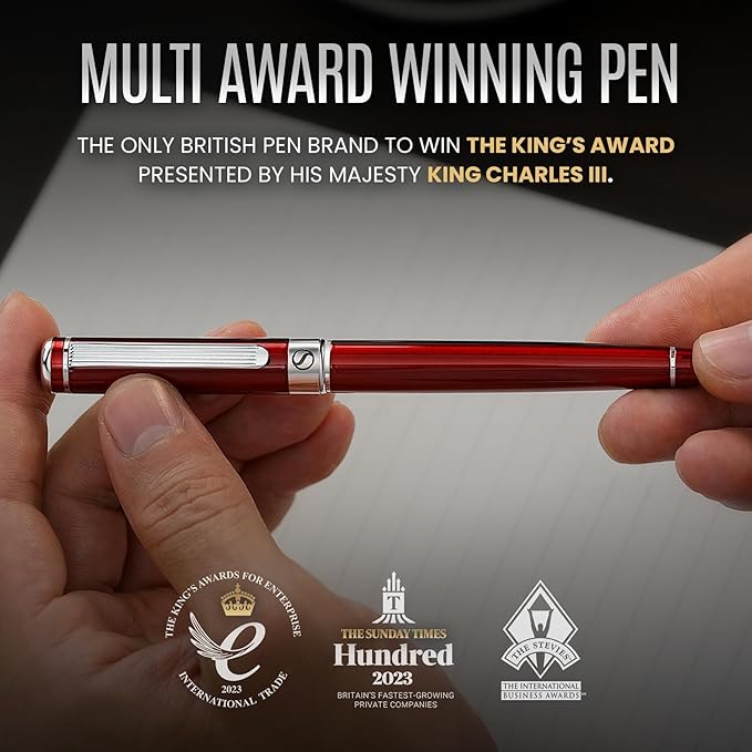 Scriveiner Deep Crimson Red Rollerball - Stunning Red Lacquer Luxury Pen with Chrome Finish, Schmidt Ink Refills, Roller Ball Pen Gift Set for Men & Women, Professional, Executive, Office, Nice Pens