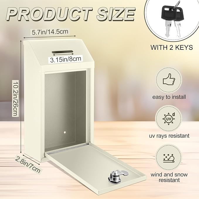 Metal Donation Cash Box Collection Safe Suggestion Box with Lock Wall Mounted Mailbox Delivery Ballot Container for Home Office Outdoor Door