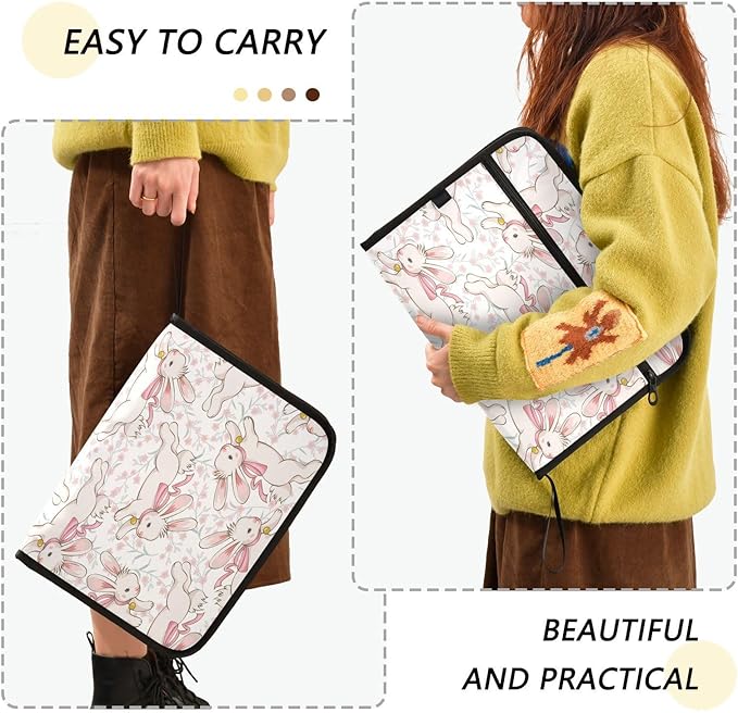 Accordion File Folder 13 Pockets Expanding File Folder with Sticky Labels Document Organizer Letter Size A4 Papers Expandable File Keeper,Running Bunny