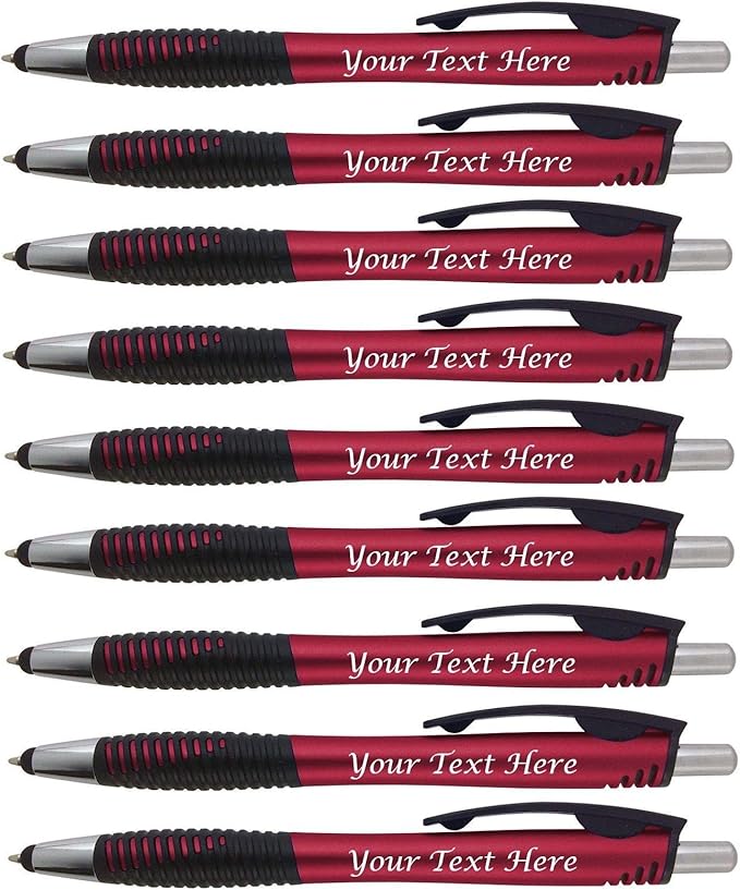 Customized Pens with Your Custom Logo or Text-250 Pack Bulk-for Businesses, Parties, and Events, 2 in 1 Capacitive Stylus & Ballpoint Pen Compatible with Most Touchscreen Devices, Red