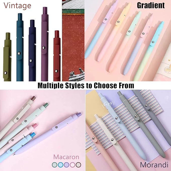 10Pcs Gel Pens, 0.5mm Black Ink Pens Retractable Fine Point Smooth Writing, Aesthetic Office School Supplies, Desk Accessories Nursing Pen for Journaling Note Taking, Gifts for Women Men (Morandi B)