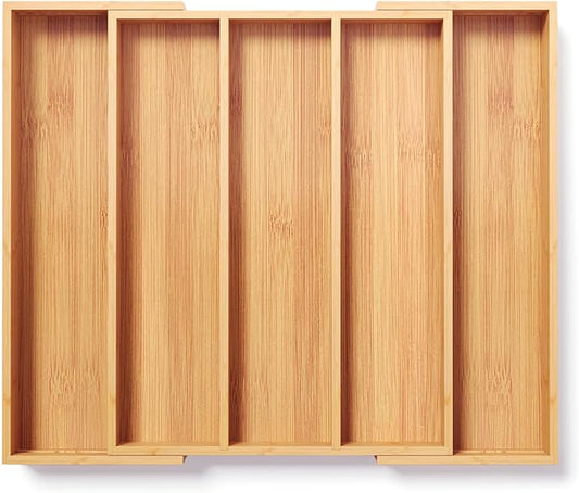 Expandable Kitchen Drawer Organizer,Bamboo Silverware Organizer,Adjustable Flatware Tray for Utensils(16.92 * 13.30~22.83 * 1.96)