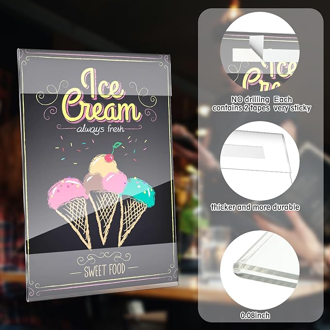 Kigley 30 Packs Wall Mount Acrylic Sign Holder with Tape Clear Acrylic Sign Holder Wall Signage Document Door Signage Paper Rack Menu Rack Poster for Office Store Restaurant No Drilling(8.5 x 11 In)