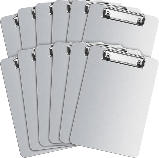 Henoyso 12 Pack A5 School Classroom Clipboard for Teacher Student Bulk Mini Aluminum Clipboard 6×9 inch Small Metal Clip Board with Low Profile Clip & Hanging Hole Memo Size for Medical Construction