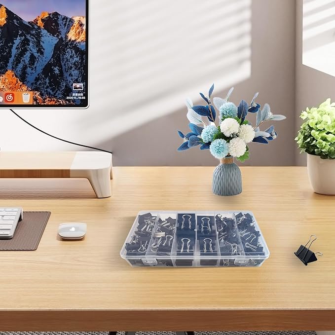 Binder Clips Assorted Sizes, 140 PCS Black Binder Paper Clips Office Clips Office Supplies Desk, 4 Sizes Cute Binder Clips Large Medium Binder Clip Small Paper Clips Medium Paper Clamps (Black)