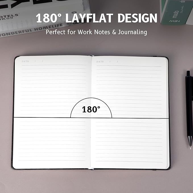 Lined Journal Notebooks for Work 2 Pack, 320 Pages, Medium 5.5 in x 8.5 in - 100 GSM Thick Paper, Hardcover Journal Leather Notebook for Writing & Note Taking, 2 Black