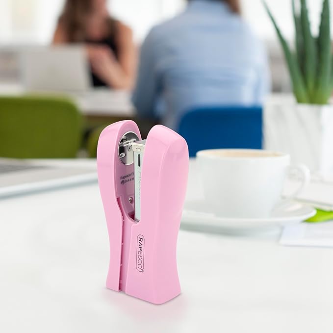 Rapesco 1378 Stand Up/Space-Saving Stapler, 20 Sheet Capacity, Candy Pink