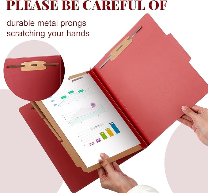 Skyygemm 24 Pcs Classification Folders Letter Size, 3 Divider Pressboard File Folder with Fasteners, Expanding File Organizer Bulk for Teachers, Clergy, Office, Church, Christmas Donations (Red)