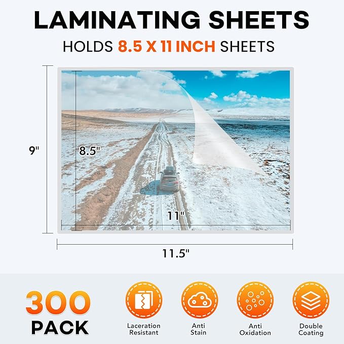 300 Pack Laminating Sheets, 3 Mil, 9 x 11.5 Inches Thermal Laminating Pouches Lamination Sheet Paper for Laminator, Clear, Letter Size, Office and School Supplies
