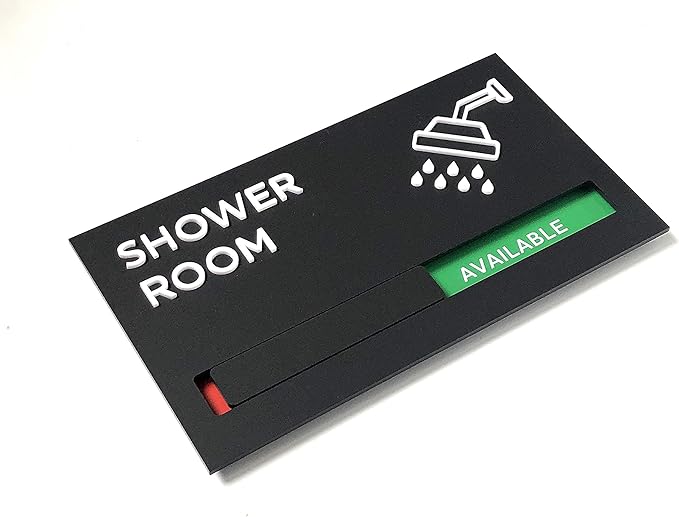 Kubik Letters Premium Shower Room Sign with Slider for Dual Messages Room Status (AVAILABLE or IN USE)