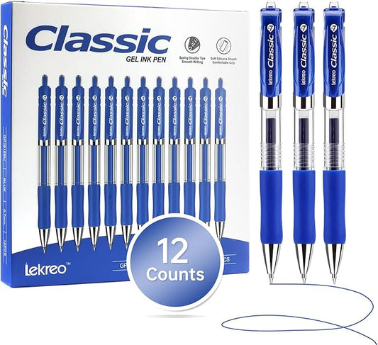Classic Retractable Gel Roller Pens, 0.7mm Fine Point, Blue Ink (Blue Ink - 12 Packs)