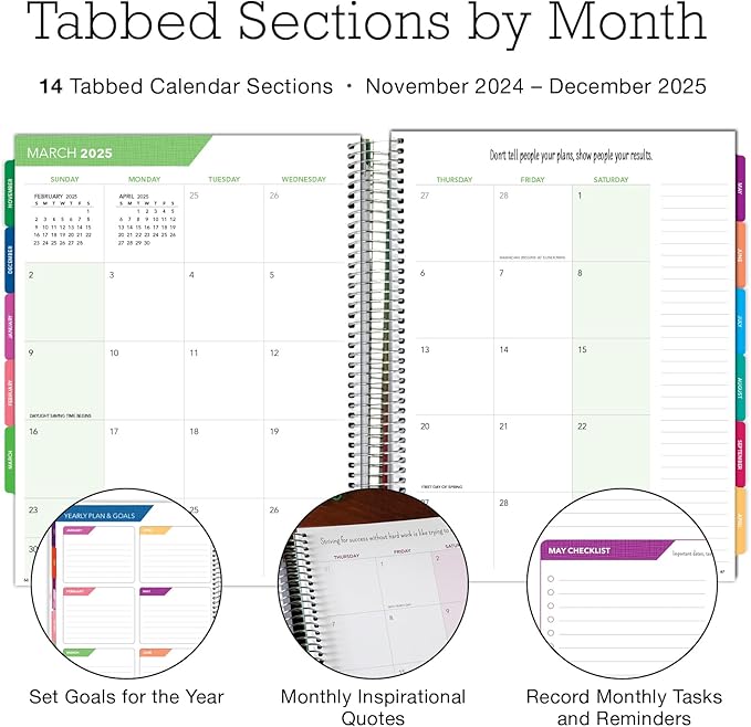 Deluxe 2025 Planner, 8.5"x11": 14 Months (November 2024 - December 2025), Includes Page Tabs, Bookmark, Planning Stickers, Pocket Folder Daily Weekly Monthly Planner Yearly Agenda (Colorful Marble)