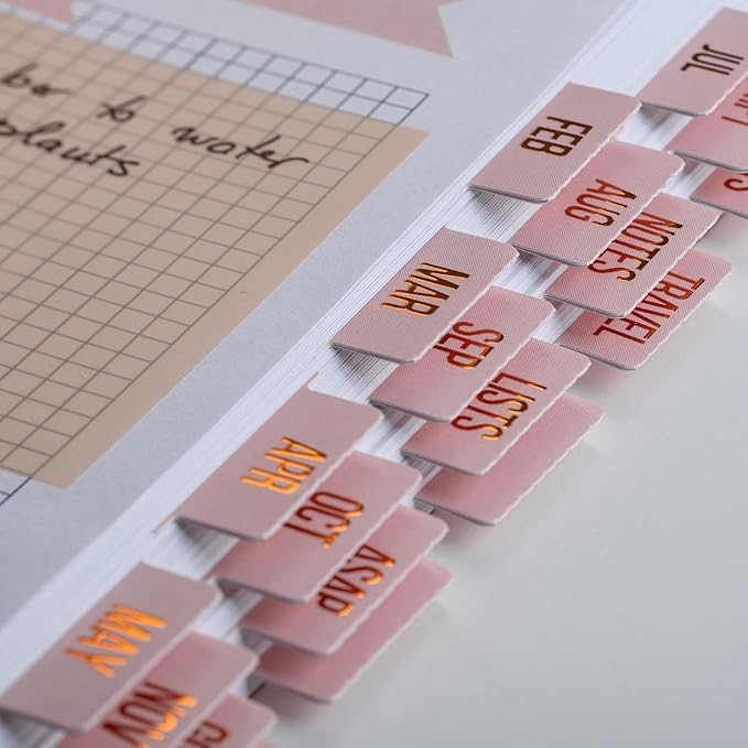 DiverseBee Gold Foil Planner 24 Peel and Stick Laminated Tabs for Notebooks, Calendar Tab Stickers and Monthly Dividers (Seasalt)