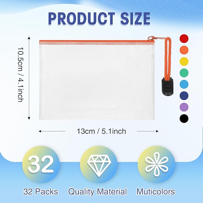 Jetec 32 Pcs Mesh Zipper Bags Toy Storage Bikini Organizer Bag Bolsas Para Guardar Trajes De Baño Waterproof Zipper Reusable Pouch Puzzle Multipurpose for Storage Office(Sweet Color,5.1 x 4.1 Inch)