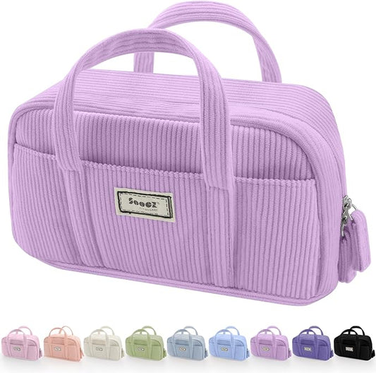 Sooez Large Pencil Case Pouch, Extra Big Pencil Bag with 5 Compartments, Pen Bag Wide Opening, Soft Corduroy Pencil Pouch Organizer with Zipper, Cute Aesthetic School Supplies for Teen Girls-Lilac