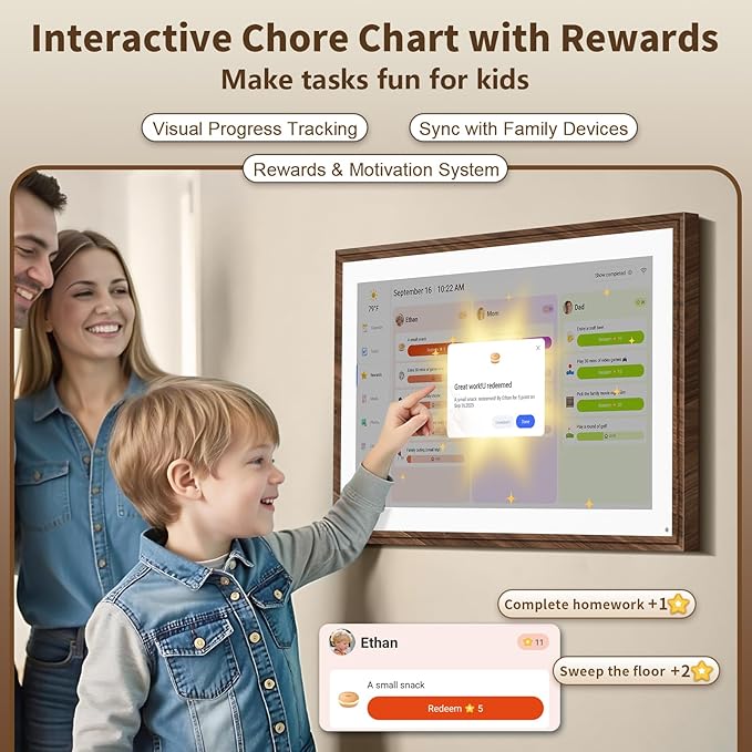 15.6 Inch Digital Calendar Chore Chart with Touchscreen - Full HD Interactive Display, Wall & Desk Mountable Family Planner, to-Do List & Meal Planner, Digital Picture Frame for Gifts for Women Mom