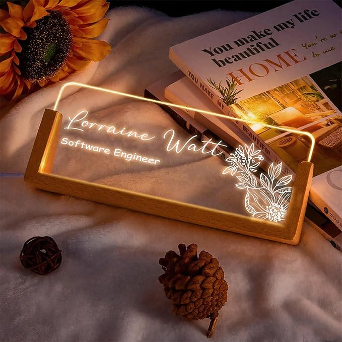 Custom Desk Name Plate,Light Up Acrylic Office Sign, Personalized Gift for Boss Coworker Teacher, Employee Appreciation Award, Home Office Decor