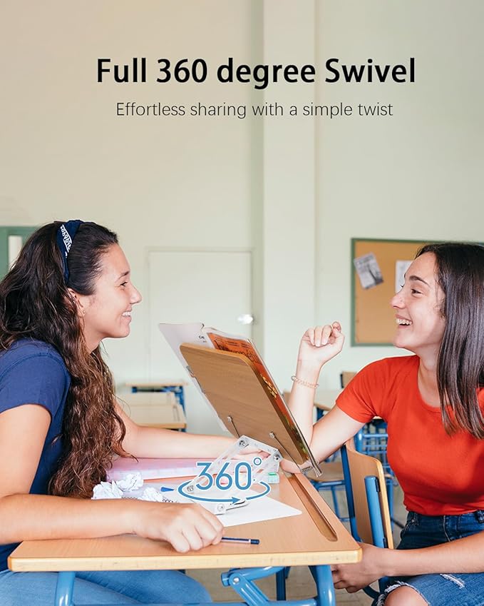 Honagu Book Stand for Reading, Adjustable Book Holder with 360 Degree Rotating Base & Page Clips, Hands Free Foldable Desktop Cookbook Stand for Sheet Music, Laptop, Recipe, Textbook (Yellow Wood)