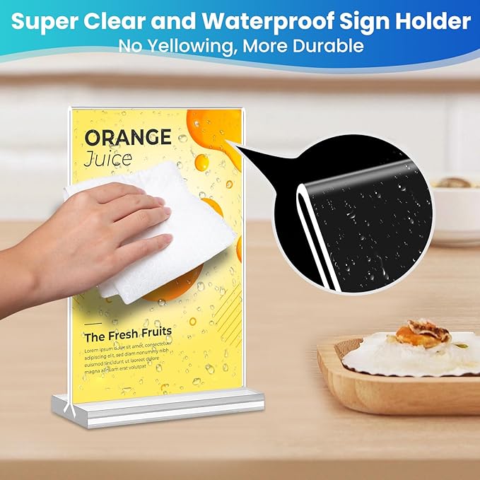 Acrylic Sign Holder 5x7, 11 Pack Clear TableTop Sign Holder-Sided, Plastic Flyer Display Holder with Vertical Base, Clear Flyer Stand Menu Table Display Holders for Restaurants Office Store Show Fair