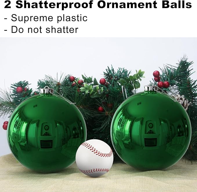 Emerald Green 6.0" Extra Large Christmas Balls - Christmas Tree Decoration Ornaments Shatterproof Hanging Shiny Balls for Birthday Holiday Wedding Decorations Set of 2pcs