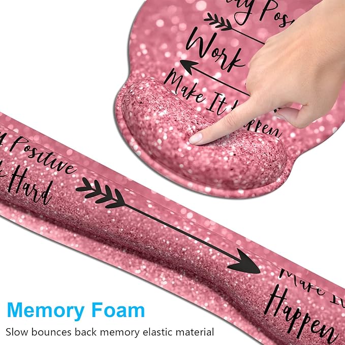 Dapesuom Keyboard Wrist Rest and Mouse Pad with Wrist Support, Cute Memory Foam Cushion for Keyboard and Mouse Set, Ergonomic Desktop Pad Rests with Non Slip Base for Easy Typing & Pain Relief, Quotes