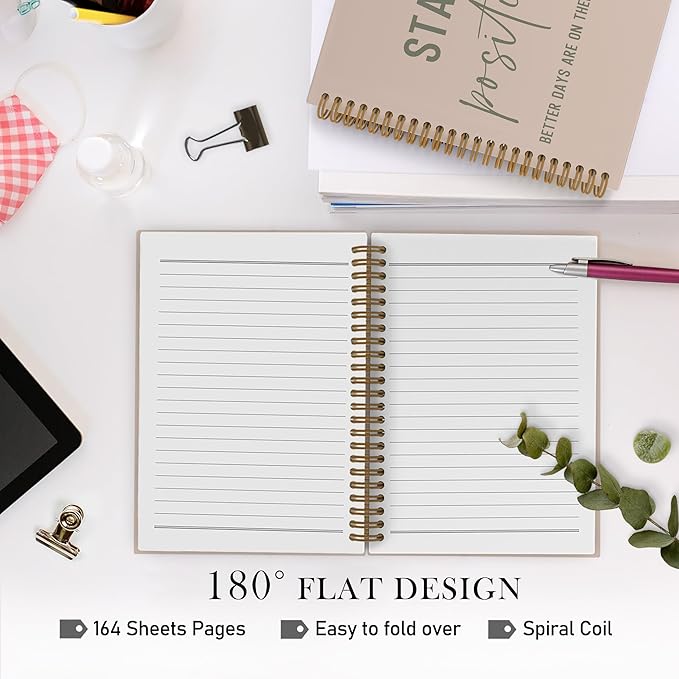 QLMX Stay Positive Inspirational Spiral Notebook for Women Men Employee, Positive Affirmation Journal Notebook, Motivational Coworkers Notebooks for Work, Motivational Office Supplies Gifts, 5.5x8.3