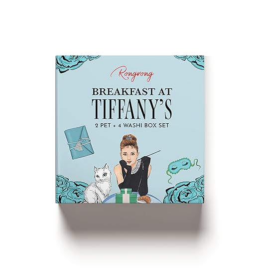Rongrong Breakfast at Tiffany’s PET + Washi Tape Box – Luxe Fashion-Inspired Stationery Set with Foil Accents – 6 Rolls for Planners, Journals, Scrapbooking, Hobonichi & Crafts – Elegant Audrey Style