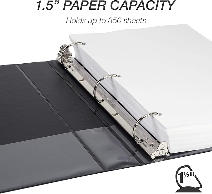 Samsill Durable 1.5 inch 3 Ring Binder, Made in USA, D Ring Binder, FSC 100% Recycled Chipboard, Black, 12 Pack