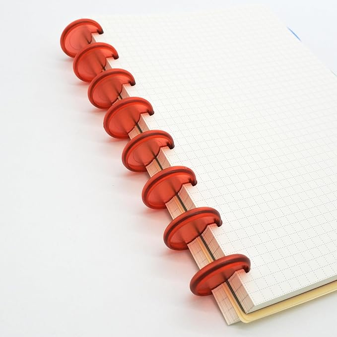 100pcs Discbound Notebook Discs DIY Planner Accessoriesfits for Tul,Levenger,Arc,Happy Planner,Talia(Transparent Red,1.5inch/38mm)