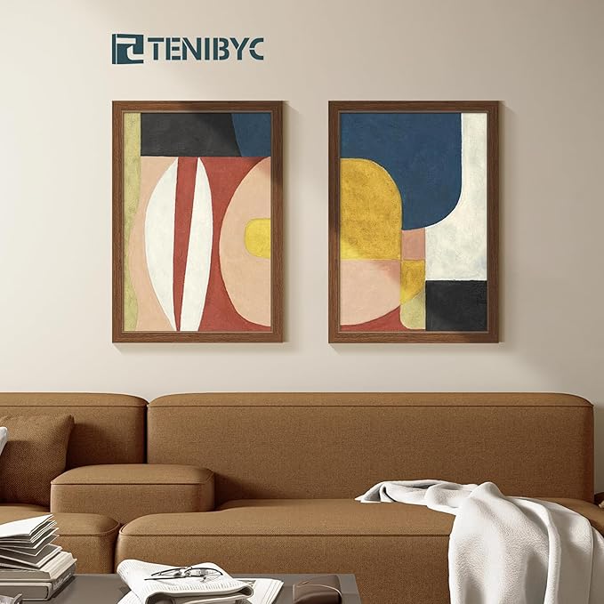 13x19 Picture Frame Set of 4, Textured Brown Wood & HD Tempered Glass, 19x13 Frame Display Posters, Photos and Puzzles, Wall Hanging