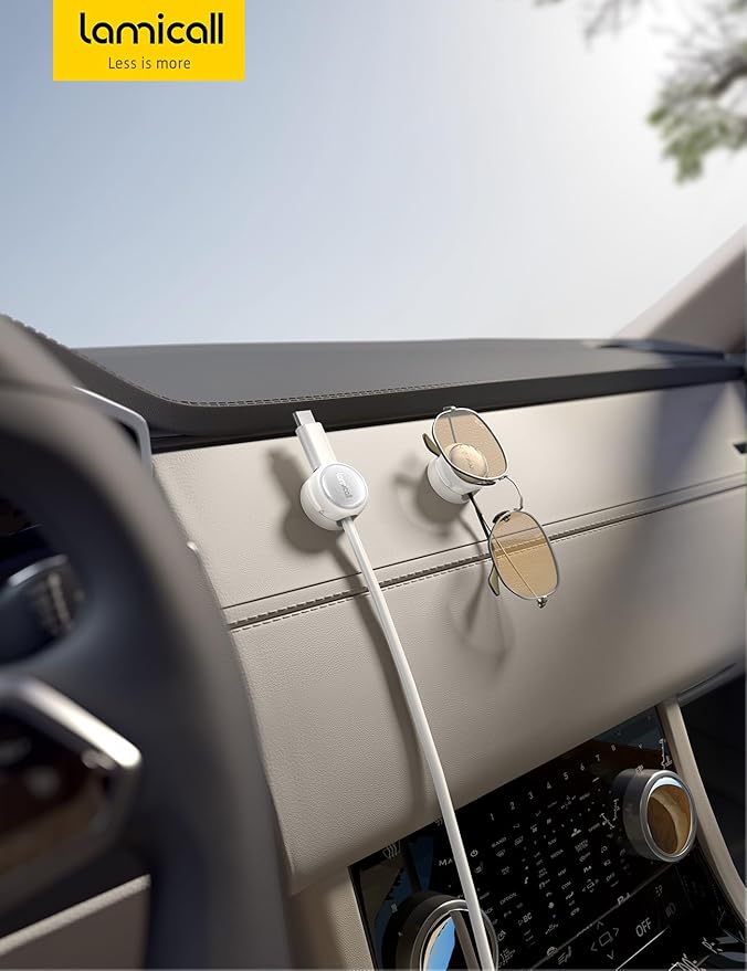 12Pack Magnetic Cable Clips Cord Organizer - Lamicall [Crystal-Clear & Silver Shine] Cable Management Holder for Phone Charging Cord, Strong Adhesive for Nightstand, Home Office Desk Decor Accessories