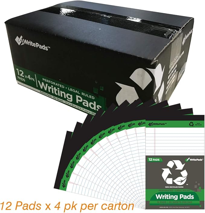 KAISA Legal Pad Writing Pads, 5"x8" College Ruled, 56GSM Paper Notepads, 12pads (White 48pad, 5x8inch)