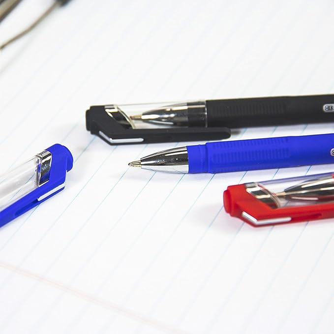 BAZIC Oil Gel Ink Pen, GR8 Assorted Colors w/Rubberized Barrel, 0.7 mm Medium Point Smooth Writing (3/Pack), 144-Packs