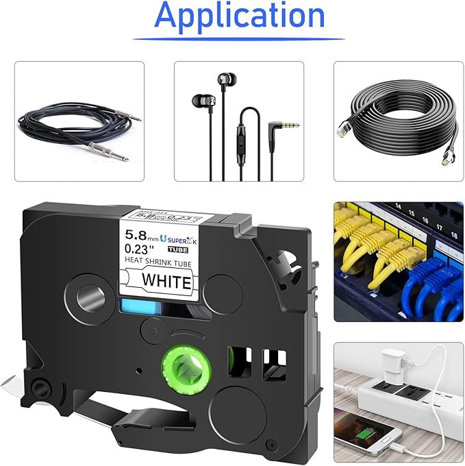 10PK Compatible for Ptouch HSe-211 HSe211 HS-211 HS211 Black on White 5.8mm 0.23'' Heat Shrink Tubing for Wire Cable for PT300 PT-300B PT310 PT310B PT320 Label Maker Tape