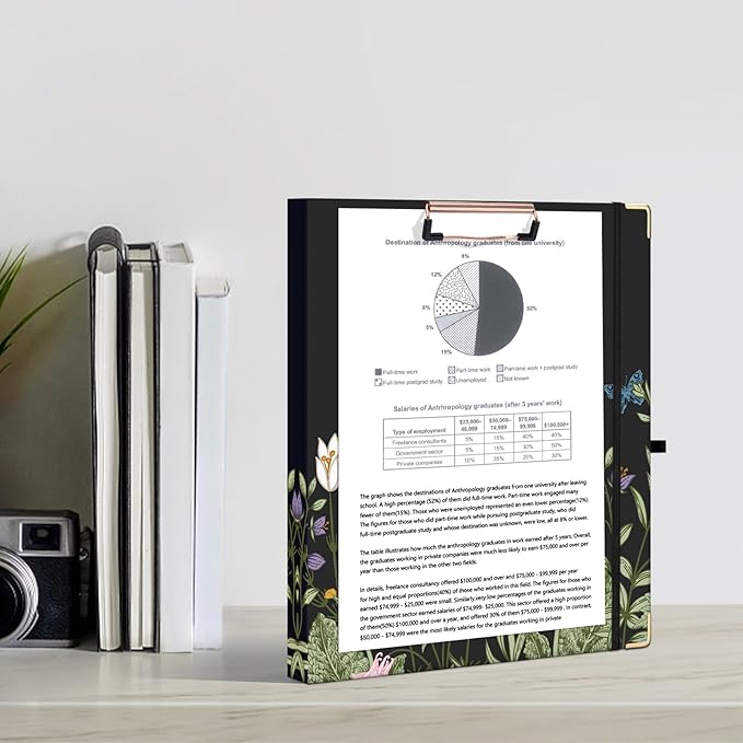 Ospelelf 3 Ring Binder 1/2 Inch, Floral Round Ring Clipboard Thin Binder with 5 Tab Dividers for Letter Size Documents, for School and Office Supplies, Moonlit Blossoms