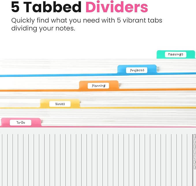 Hardcover Spiral Journal Notebooks for Work With Removable Dividers & Tabs, 8.5"x11" 5 Subject Notebook for Note Taking & Organizer, A4 College Ruled Lined Journal for Women & Writing, Berry Pink, 280 Pages