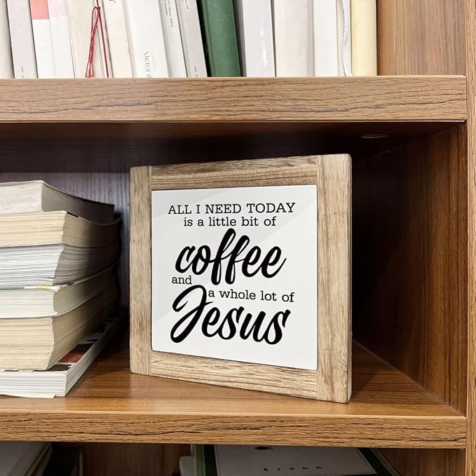 Christian Coffee Decor, All I Need Today is A Little Bit Of Coffee And A Whole Lot of Jesus Sign, Coffees Decors Set, Wooden Box Signs for Home Decor, Funny Coffees Decors Sign