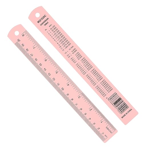 PATIKIL 20cm/8" Metal Ruler, 2 Pack Aluminum Alloy Rulers with Centimeters, Millimeters, Inches and Conversion Table Straight Edge Ruler for Writing Machinist Drafting, Pink