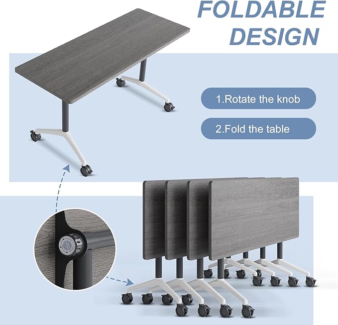 Folding Conference Table, Mobile Training Table for Office Conference, Modern Modular Rectangular Work Desk Meeting Seminar Work Tables with Caster Wheels, Large Breakroom Tables (2Pack L70.9in)