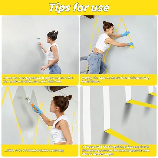 12 Rolls Yellow Painters Tape Bulk 2 inch x 660 Yards, Painters Masking Tape No Residue Wall Painting Tape Artist Tape Trim Edge Finishing Tape for Wall Painting Decoration DIY Supplies