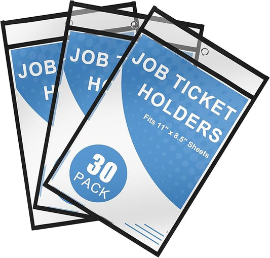 Heavy Duty Sheet Protectors 8.5 x 11 Job Ticket Holders, 30 Pack Dry Erase Pockets Plastic Paper Sleeves Clear Sleeves for Paper Clear Document Protectors for Shop Office Classroom Home, Black