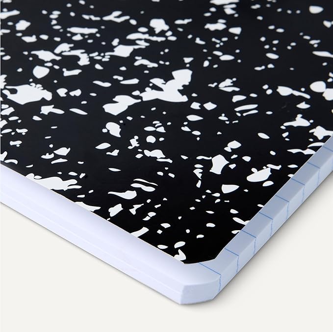 Amazon Basics Composition Notebook, Wide-Ruled, Sturdy Cover with Conversion Charts, for School, Home, and Office Use, 100 Sheets, 4-Pack, Marble Black, 9.75" x 7.5"